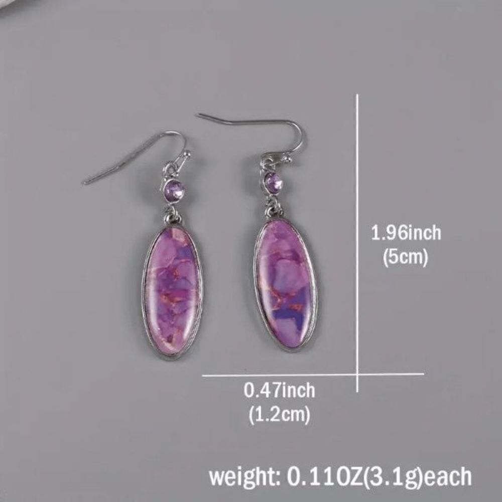 Oval Shape Purple Turquoise Diamond Dangle Earrings - Picture 4 of 6